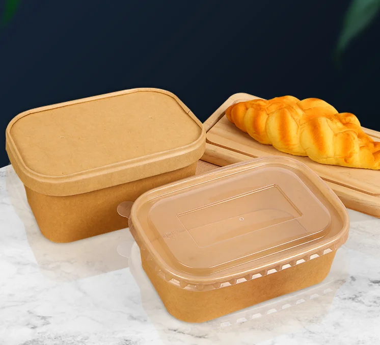 Disposable Kraft Paper Rectangular Lunch Box Printable Rounded ...