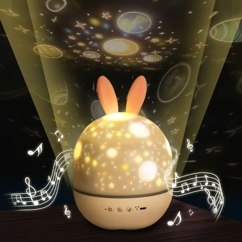 Rabbit  Projector 360 Degree Rotation Different Projector Color Changing Music Projector Night Light for kids