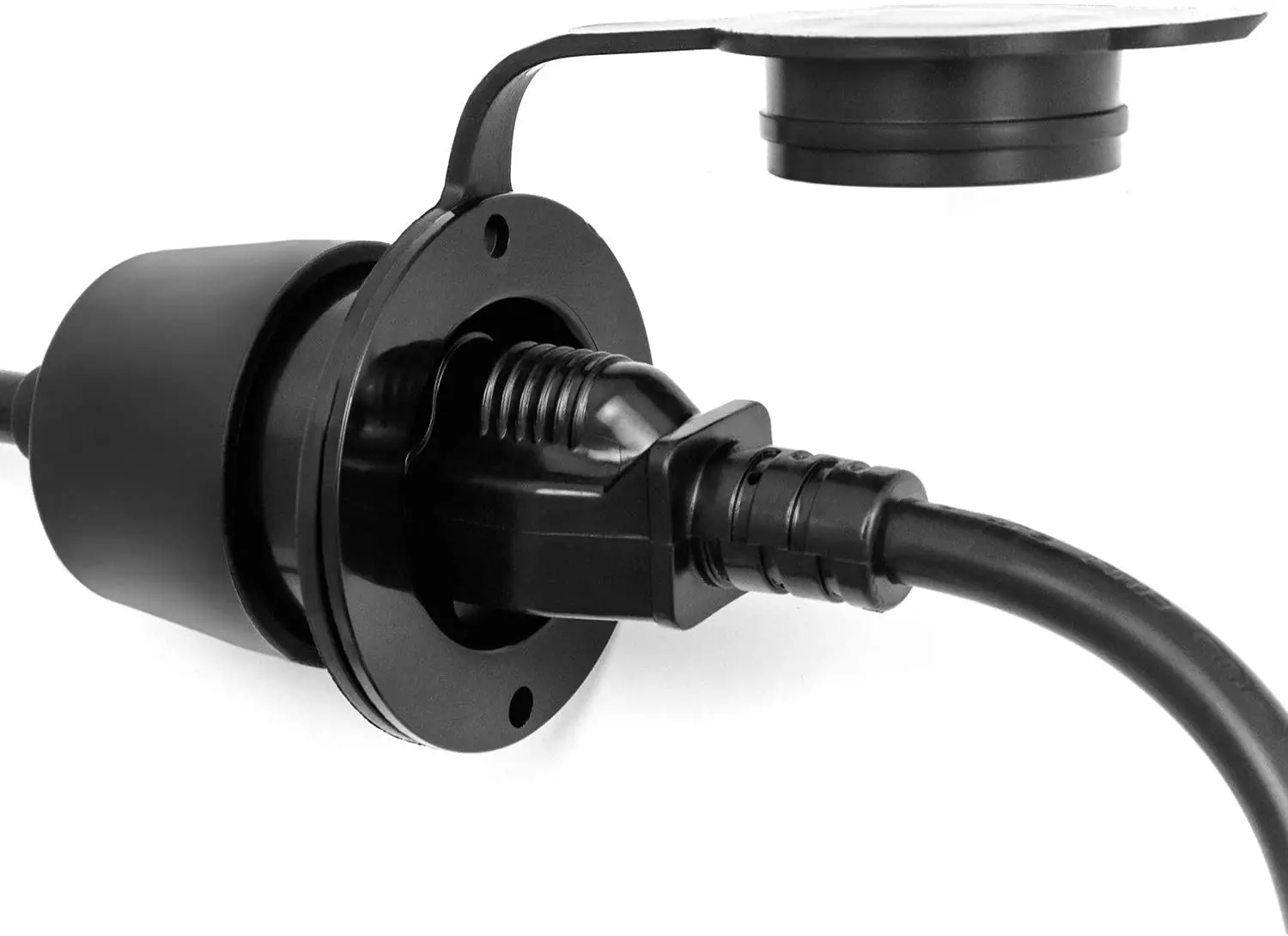 15A 125V NEMA 5-15 Flanged Inlet Power Plug with  Waterproof Extension Cord+ Waterproof Cover, UL Listed