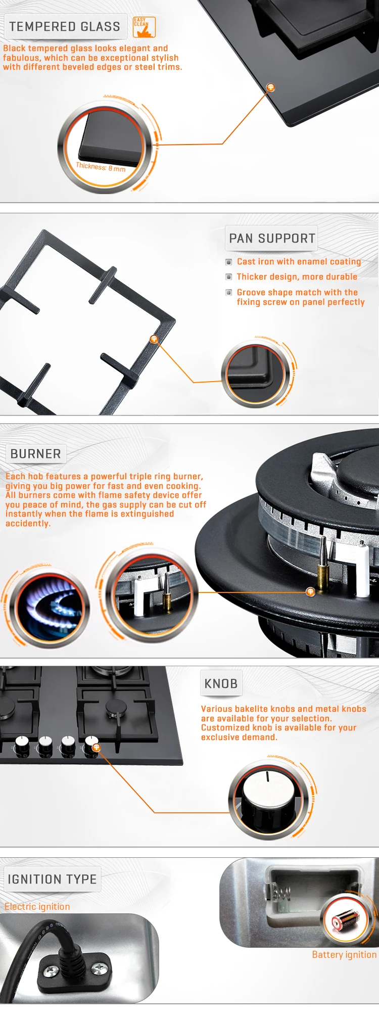 Küchengerät 4 Brenner Gas Herd/kochen Herd Mit Gehärtetem Glas Kochfeld