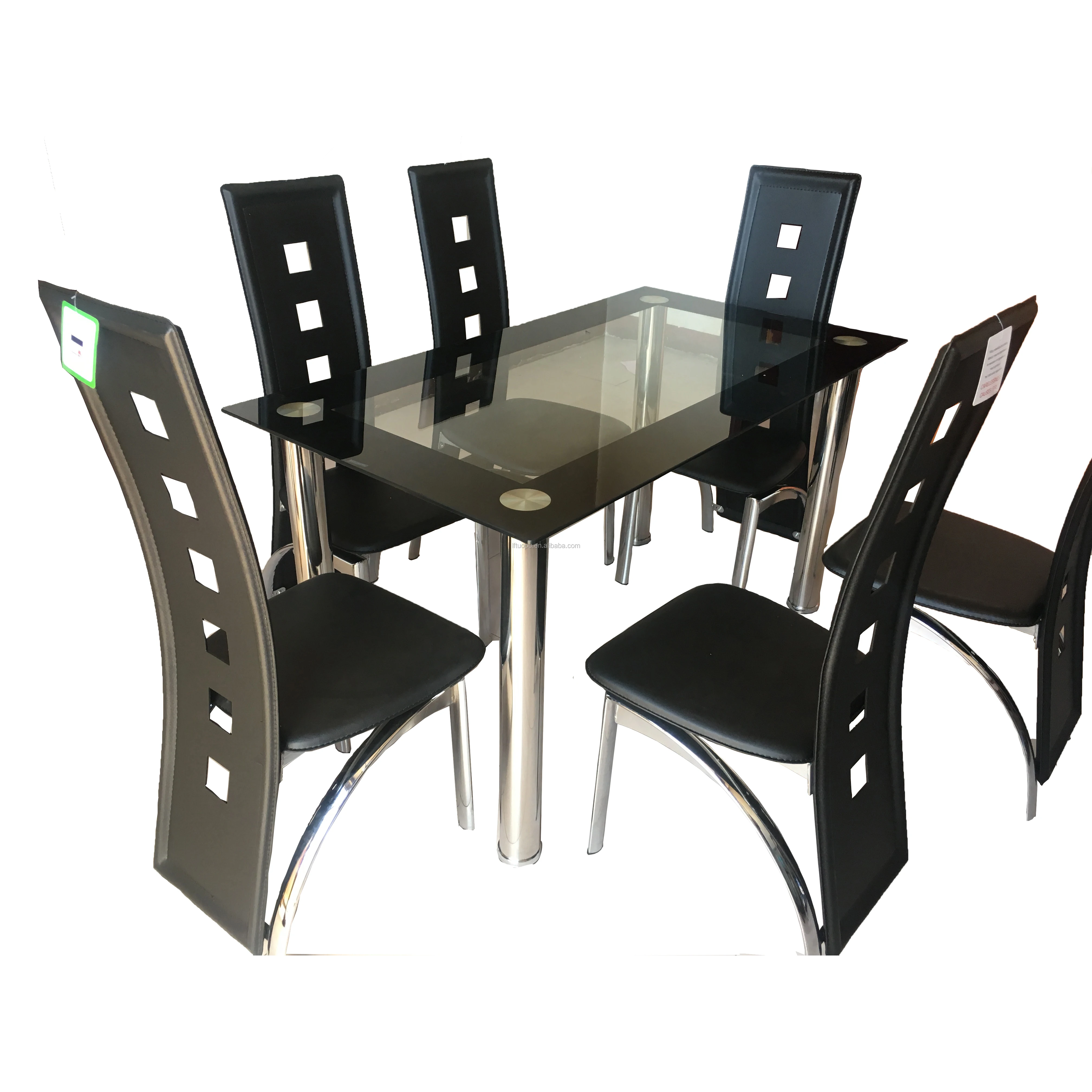 Venta al por mayor juego de comedor de acero y vidrio-Compre online los