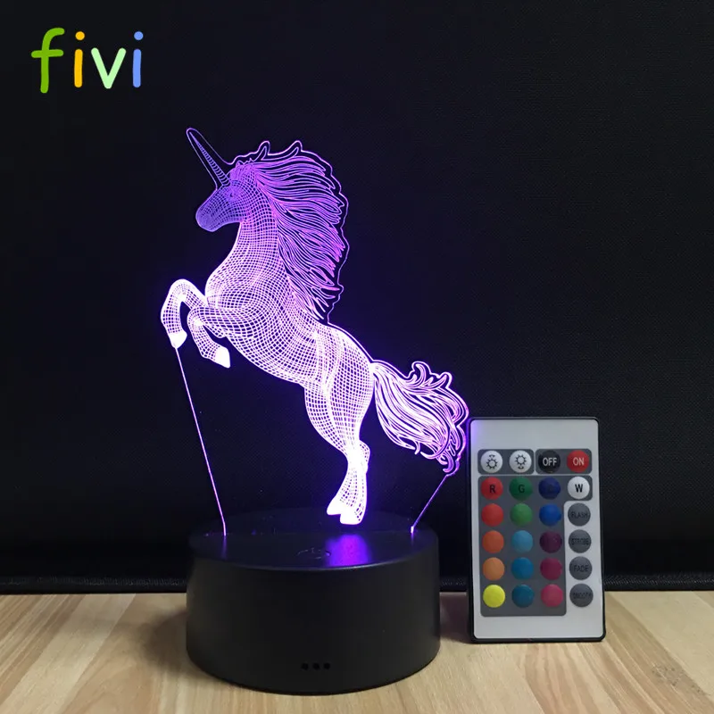 Animal Kawaii Unicorn 3D LED LAMP NIGHT LIGHT USB Lamp Multicolor Illusion Acrylic Novelty Christmas Lighting