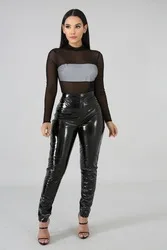 Plus Size S-3XL Solid PU Leather Pants Warm Thick Highly Stretchy Fleece PU Pencil Pant Women Fashion Trousers Clubwear Y11011_19