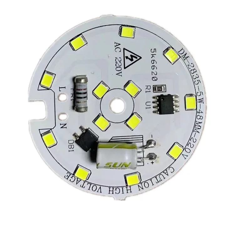 No Flickering 5W 104Lm/W  220v AC driverless dob led module round smd pcb pcba board  for bulb light and downlight