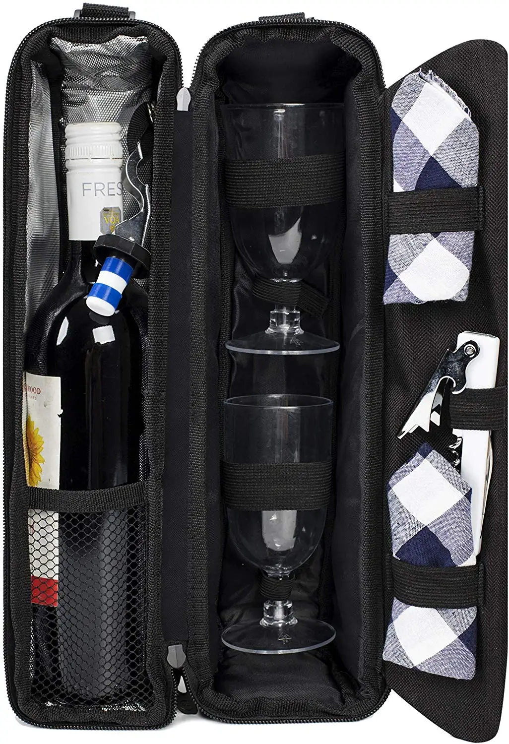 Reusable Insulated Wine Tote With 2 Wine Glasses Portable Wine Cooler Tote Carrying Bag For