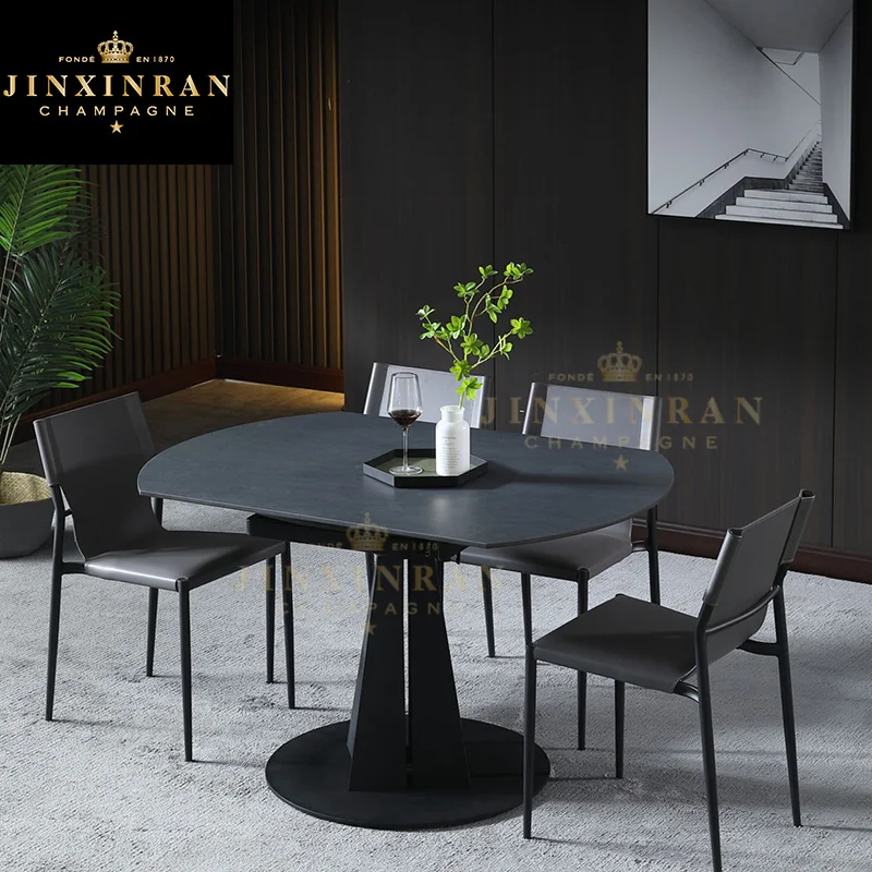 Slate Top Dining Table Set Extendable To 6 Home Use Black Metal Steel