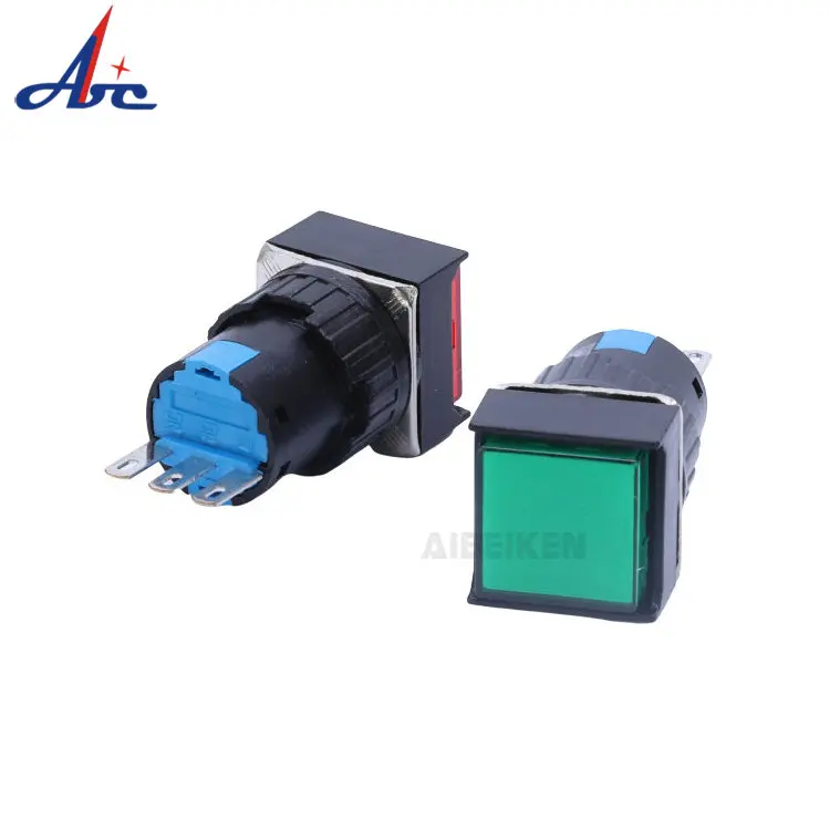 3A 250VAC Square Red Green Head 1NO1NC Latching ON-ON 16mm 3Pin Plastic Push Button Switch