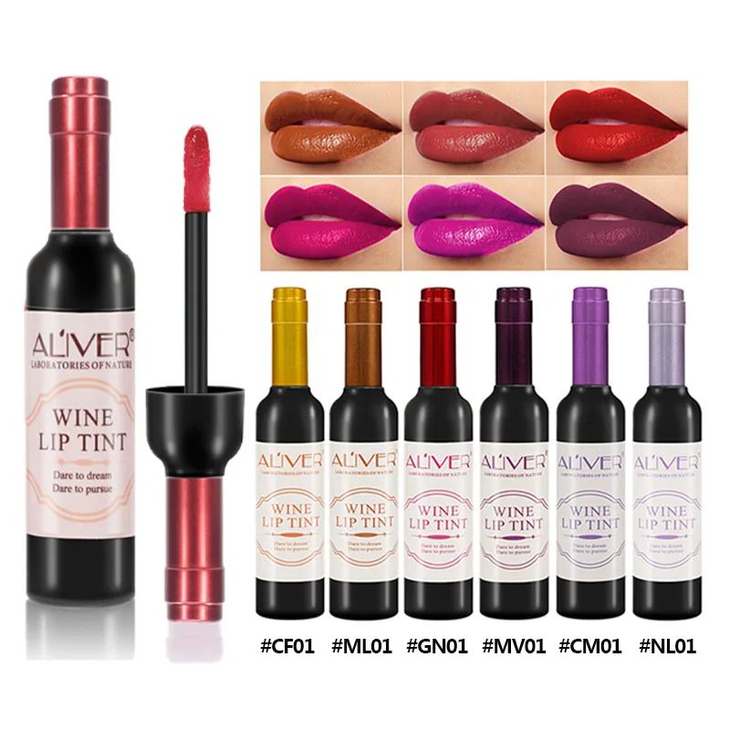 Aliver 6 Colors Matte Liquid Lipstick Wine Lip Tint Waterproof Natural Long Lasting Lip Gloss 4306