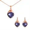 Viennois heart shaped dinner jewelry set Rose Gold Color Plating Tanzanite/Red/Coffer Stones Pendant Necklace Drop earrings set