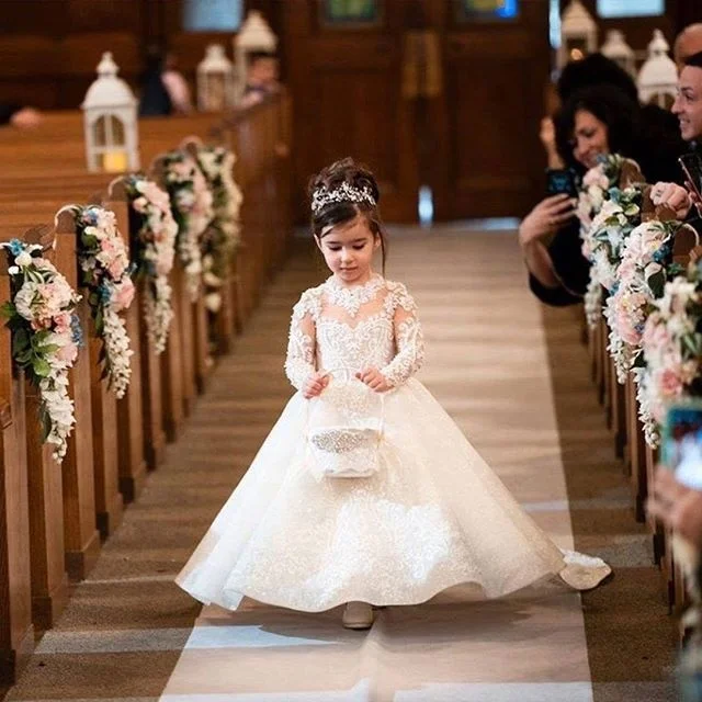 First Communion Gowns 2019 Lace Satin Flower Girl Dress For Wedding Little Bride Princess Gowns With On Luulla