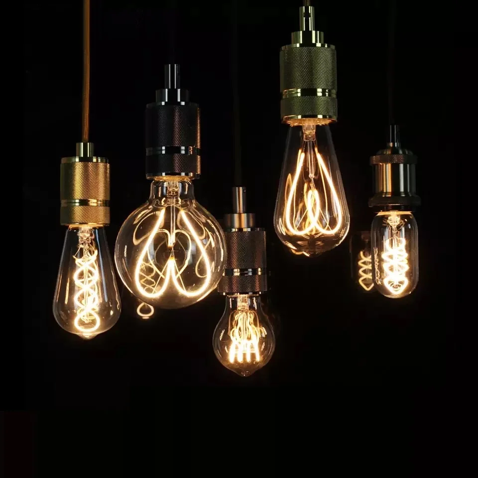 High Brightness Vintage Edison Style Spiral Filament Lamp Clear 4W LED Filament Bulb LED ST64 A60 G95 T45 With Soft Filament