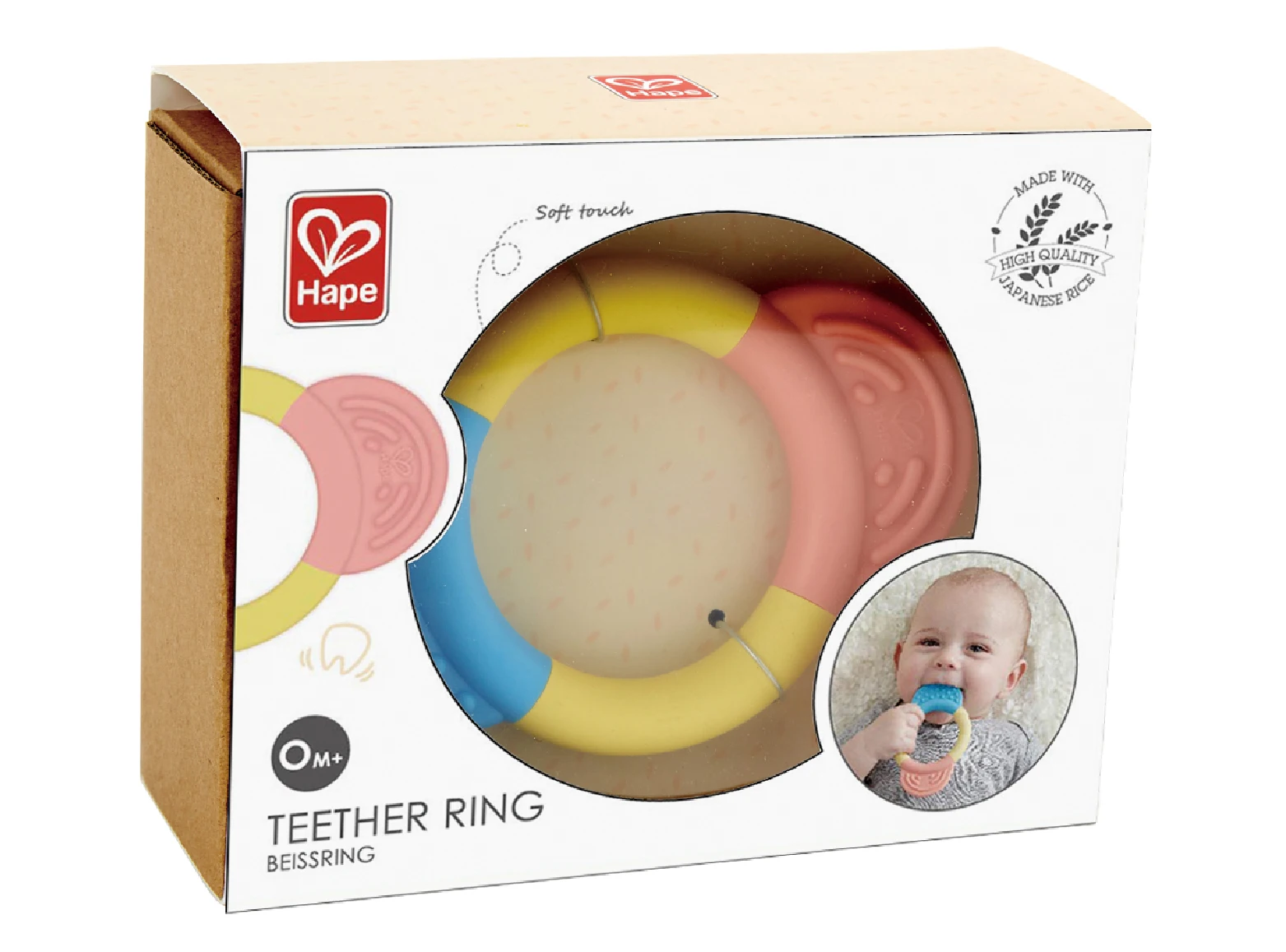 hape new soft toy baby teether ring rattle rice-based material