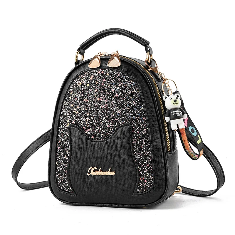 2020 new fashion girl shoulder bag Korean version of the wild sequin kitten student backpack