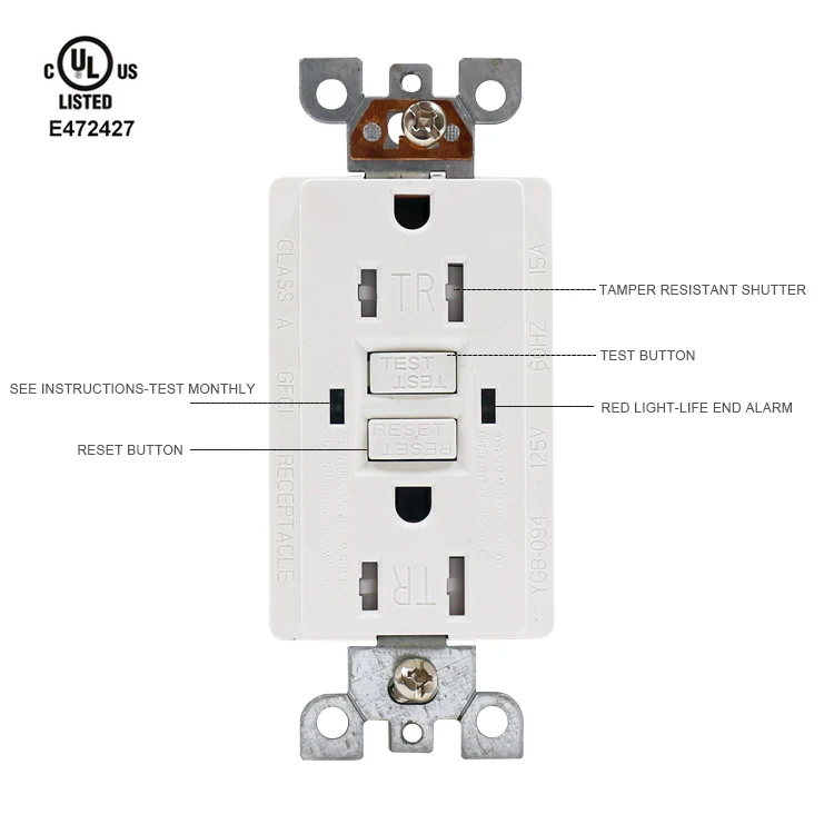 Tst15 125v Gfci Plug Outlet 15a Duplex Receptacle Outlet Socket Tamper ...