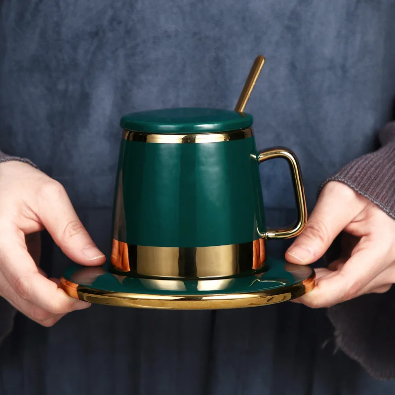 European Luxurious Luxury Ceramics Coffee Cup Sets With Lid Dish Spoon