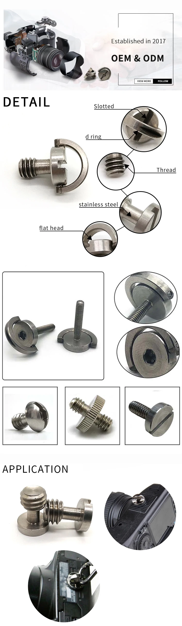 Custom 1/4 Quick Release Spy Camera Screw Stainless Steel Dring Quick
