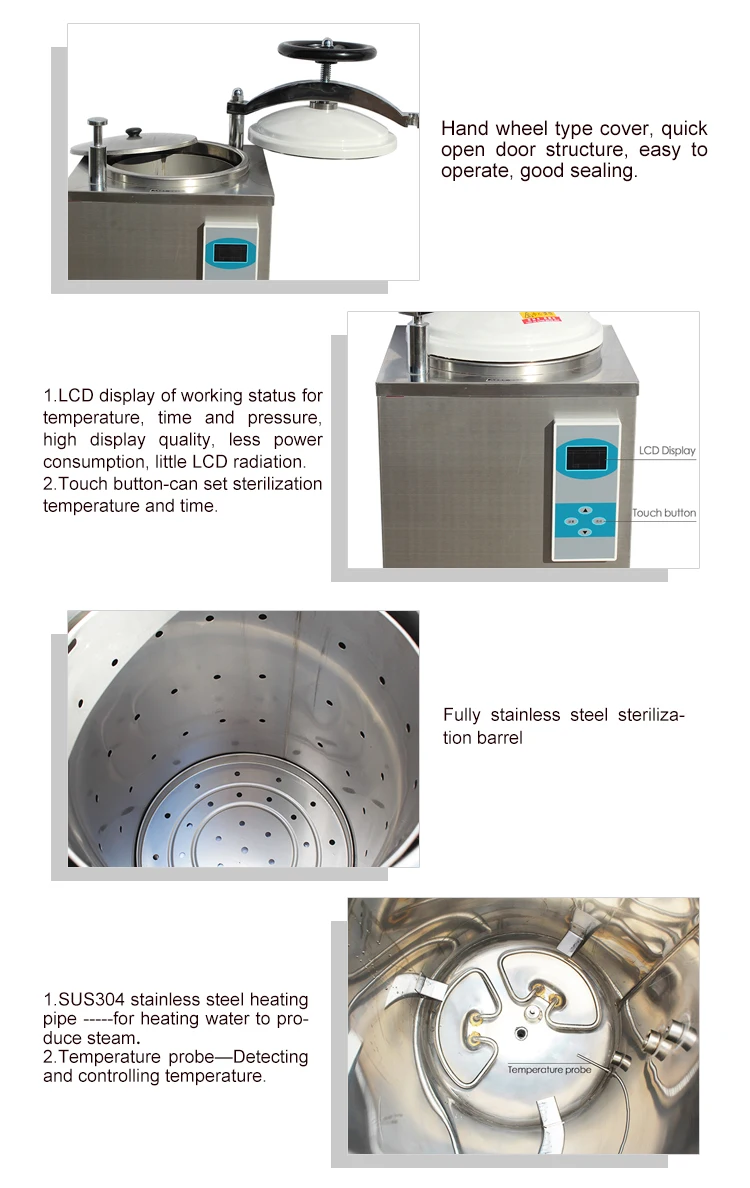 35L-100L Vertical Pressure Steam Autoclave Sterilizer Automation 105℃-134℃  LED