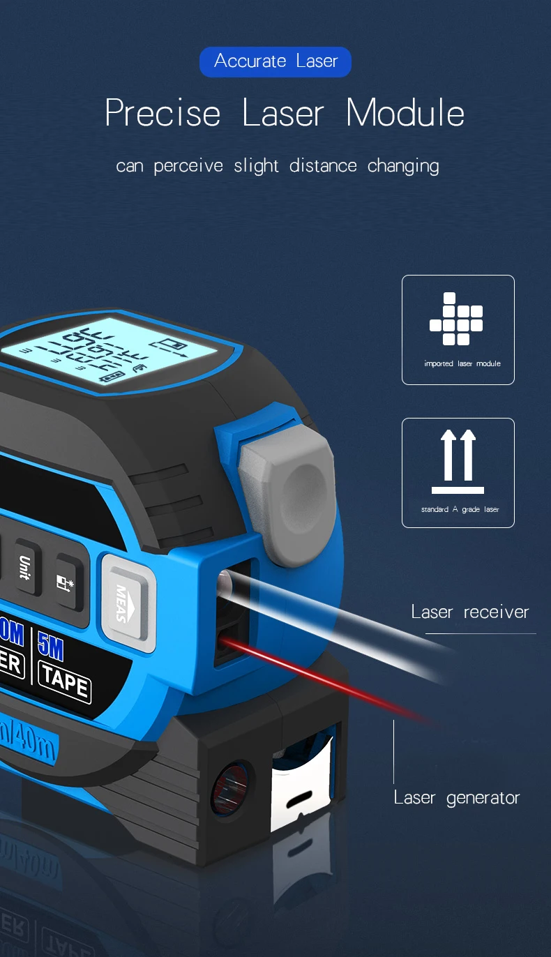 Laser Tape Measure 3in1 In Ft Metric And Inches With Lcd Digital