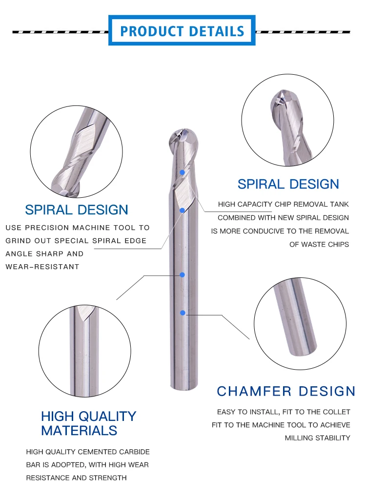 Nigel 2 Flutes Solid Carbide Ball Nose Milling Cutter Aluminium Milling Cutter