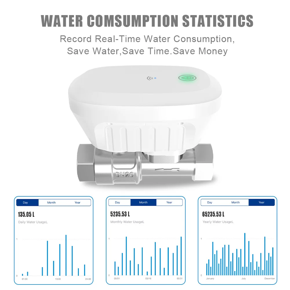 Tuya App-Controlled Smart Water Shutoff Valve WiFi Intelligent Home Device for Monitoring Water Consumption Temperature Leakage
