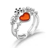 S925 sterling silver red agate heart ring fashion shining flower sea pearl ring for woman