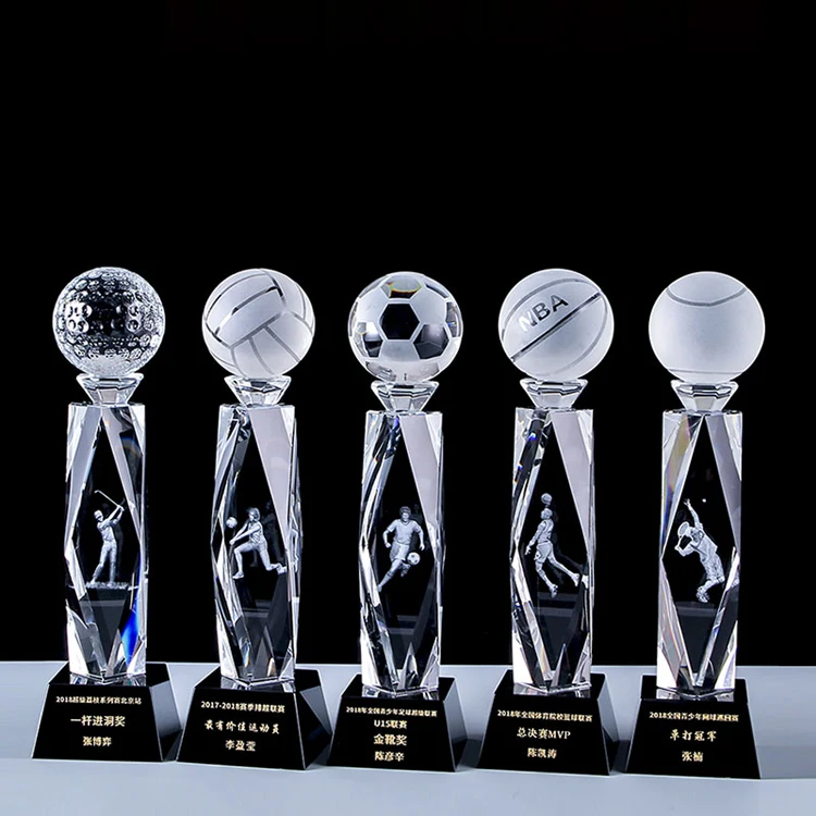 Sports crystal resin trophies customized three colors gold silver bronze all kinds of balls manufacture