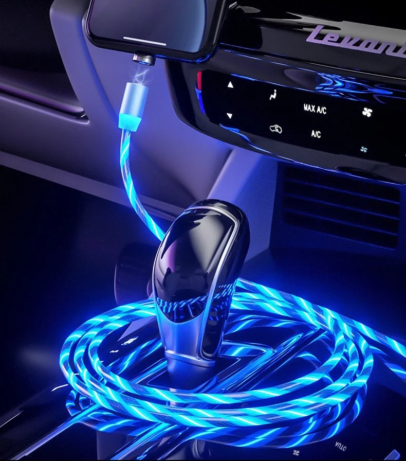 High Quality Usb Magnet Phone Charger 3 in 1 Micro Type C 8P Glow Led Glowing Flowing Fast Magnetic Charging Cable - ANKUX.COM