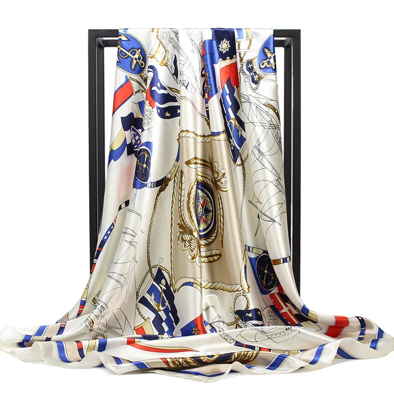 Ready to Ship 90*90cm Romantic Print Lightweight  Women big square Shawl Wrap scarf for ladies