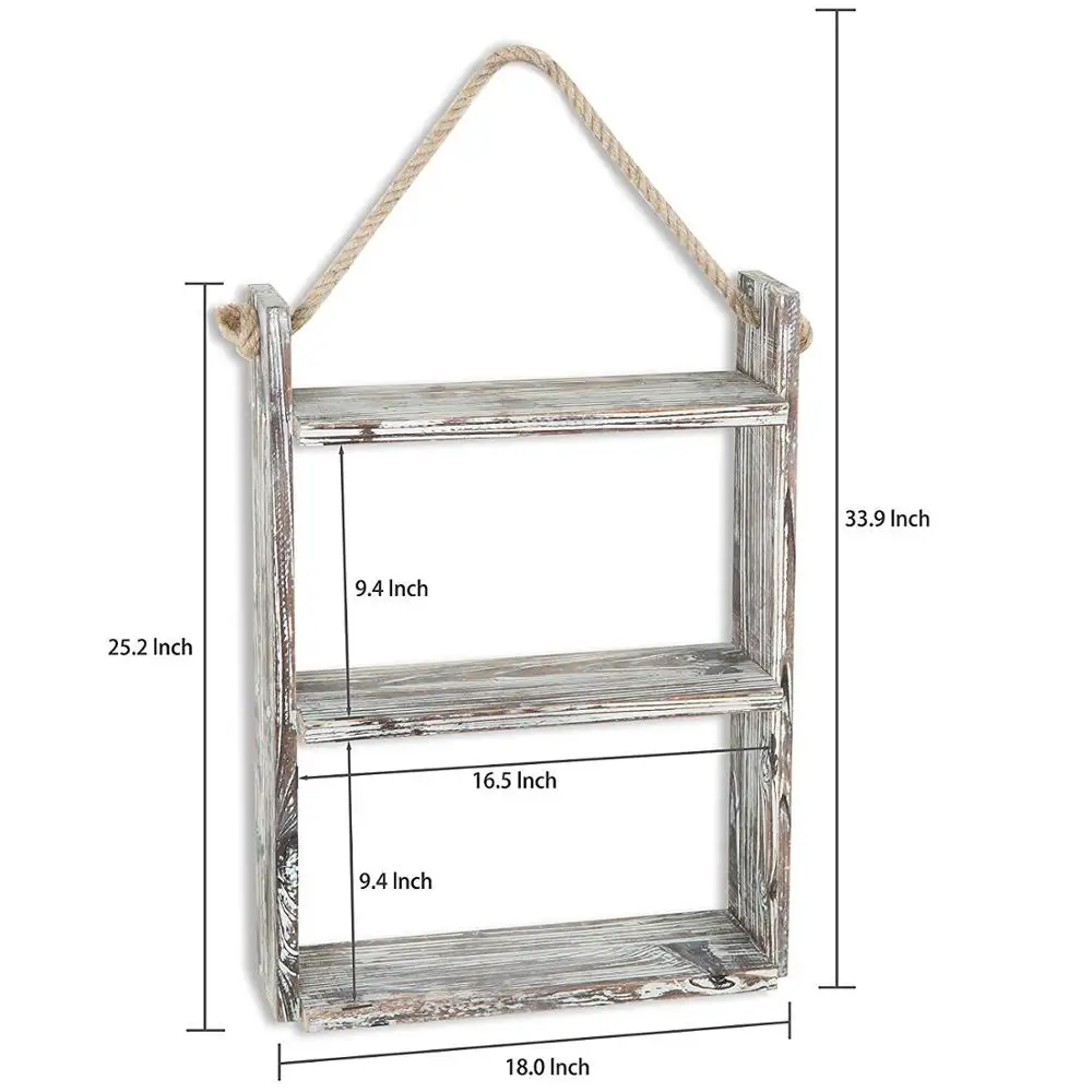 Antique Threetied Antique Wooden Wall Shelf With Lanyard Shelf Wall