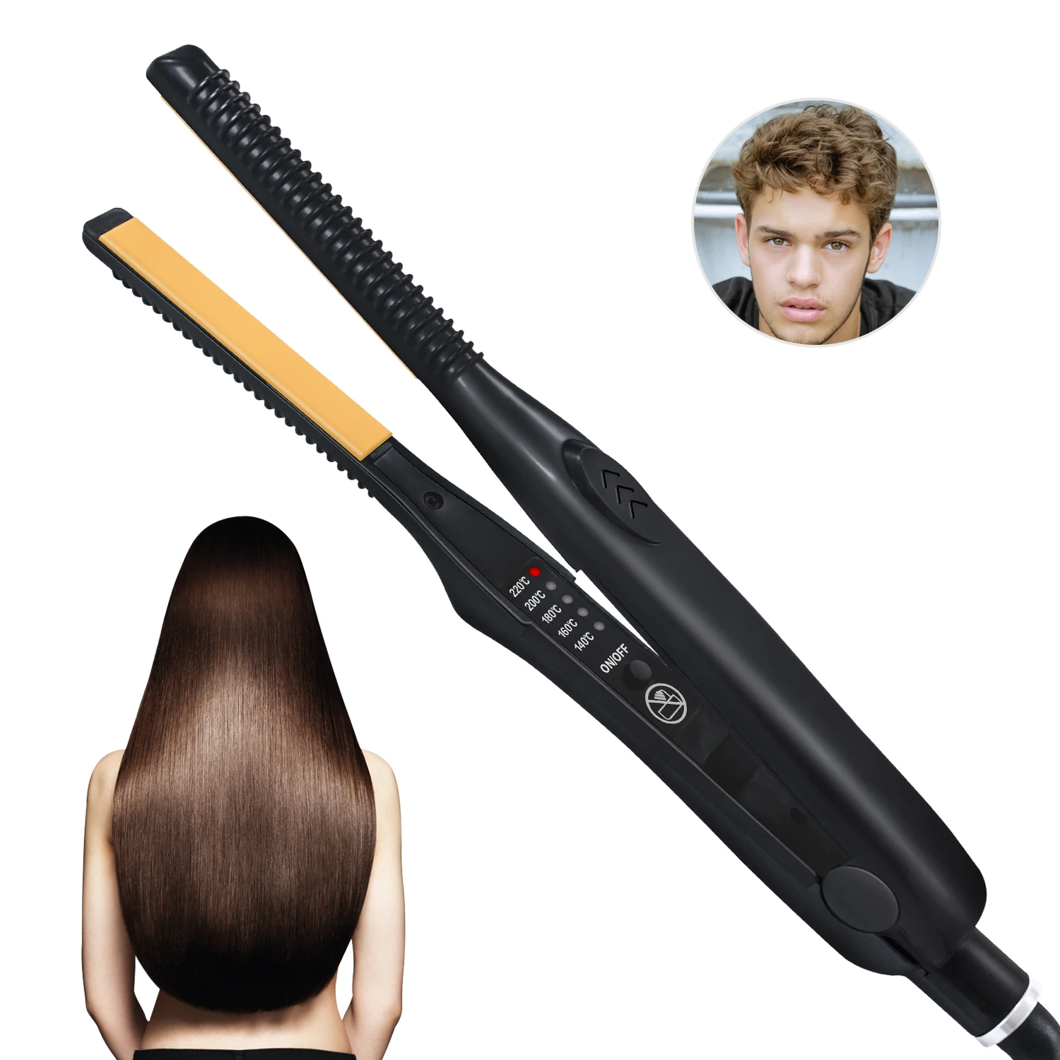 Short Hair Pixie Cut 0.3 Inch Titanium Beard Hair Straightener Thin