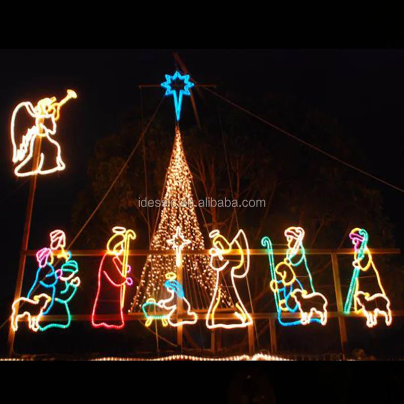 Outdoor Large Led Lighted Exterior Nativity Scene 2d Light Christmas