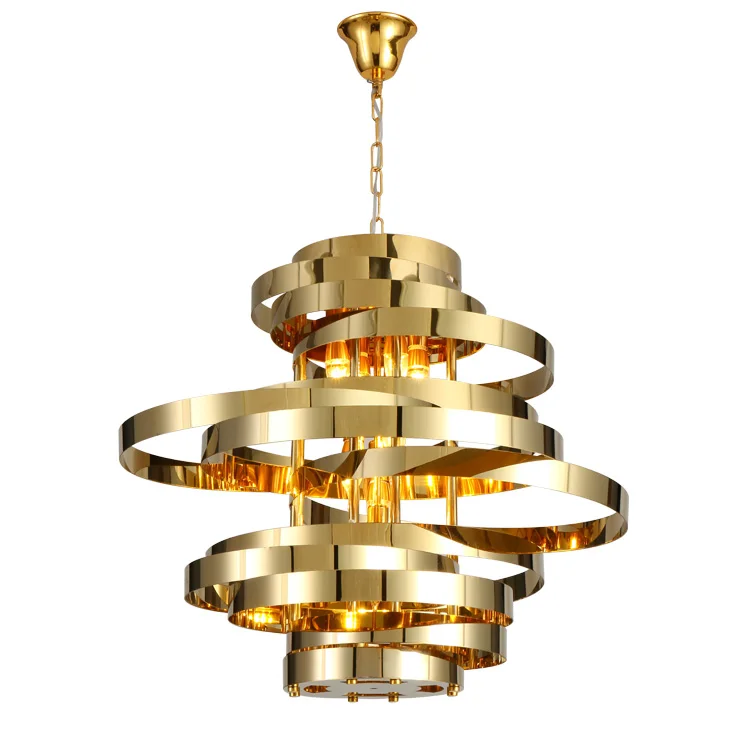 Post Simple Luxury Chandelier  Shiny Gold Metal Light Chandelier modern pendant light led for Villa Hotel Living room