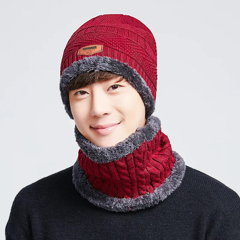 Hot Sale 2pcs Men Knitted Ski Cap And 