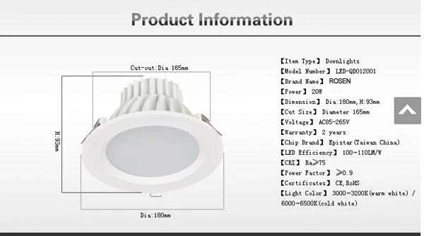 AC90~260V lamp in white china manufacturer 20W LED Downlights