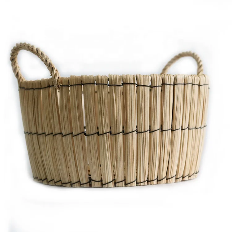 Portable Durable Large Round Rattan Wicker Iron Display Straw Laundry