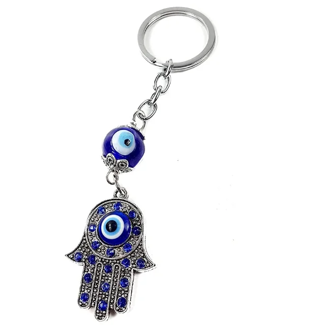 Hamsa Blue Evil Eye Hamsa Hand of Fatima Keychain Blessing shield Good Luck 