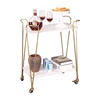 SWT Kitchen Gold Metal Marble Push Bar Wine Holder Serving Cart Trolley
