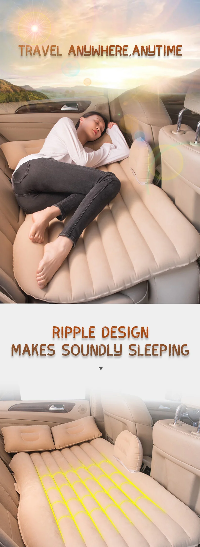 New Hot Sell Car Travel Inflatable Mattress Air Bed Pvc Flocking