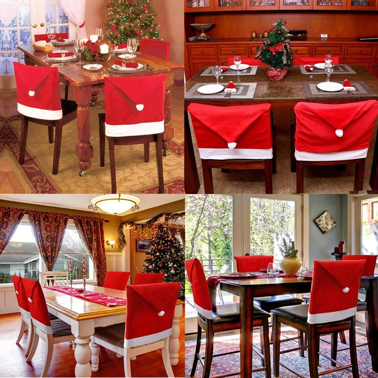 Christmas Decorative Chair Cover Xmas Dining Cloth Chairs Covers Home Santa Claus Large Red Hat Hotel Table Decor
