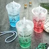 hot outdoor double-layers cartoon plastic SUMMER CUP with straw