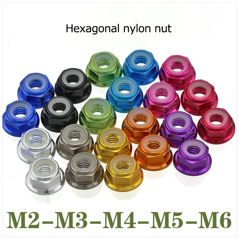 Nyloc Self Locking Hex Nut M2 M3 M4 M5 Nylon Insert Multicolor Anodized Aluminum