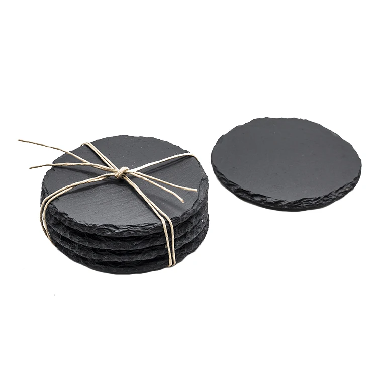 Wholesale Black Round Slate Coasters Set For Drink Buy Slate Coaster