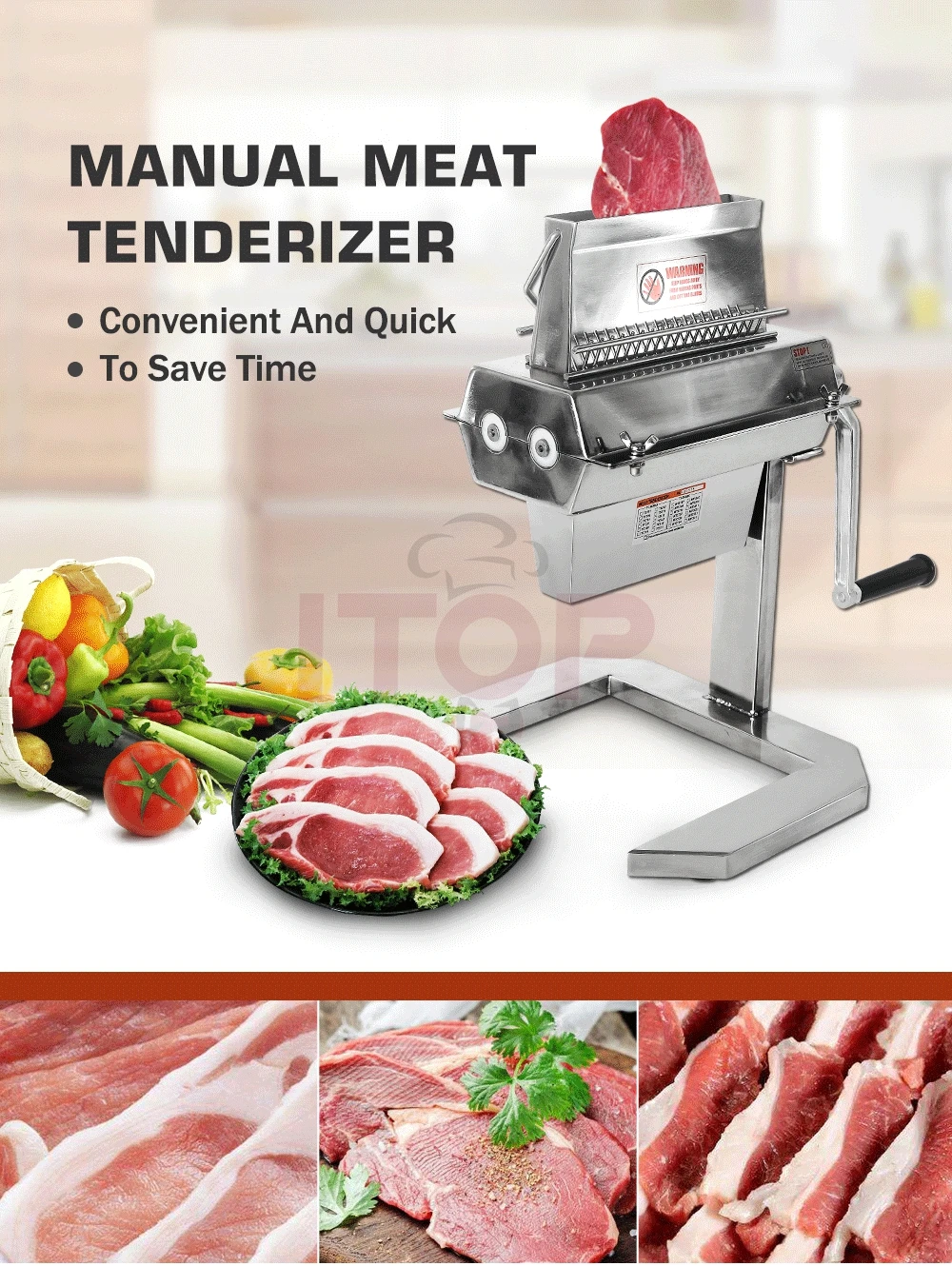 Stainless Steel Manual 7" Wide Meat Tenderizer 14*2 20*2 37*2 Knifes for Steak 