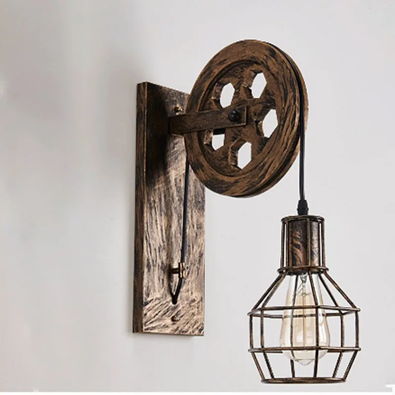 Vintage Home Sconce Light Loft Retro Wall Lamp Lifting Pulley Wall Light Industrial Style Iron Lanterns Suspension Pendant Light