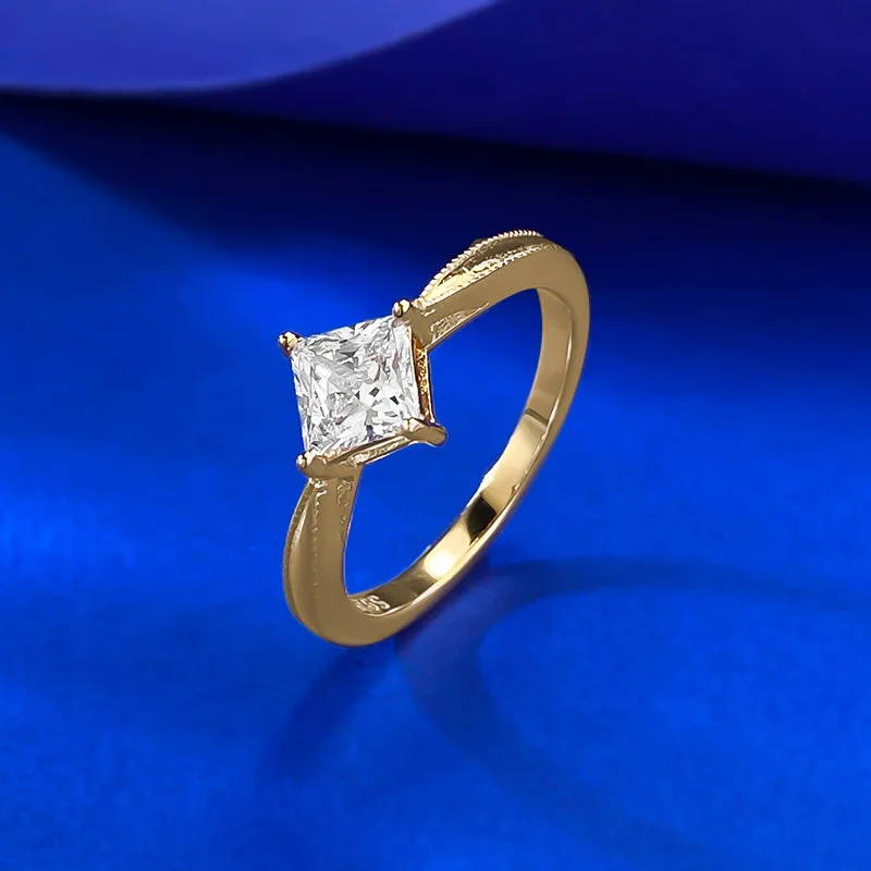 S925 Silver Mini Diamond 5*5mm Princess Square Ring Trendy Wedding Ring Rhodium Plating Featuring Lab Diamond Ring