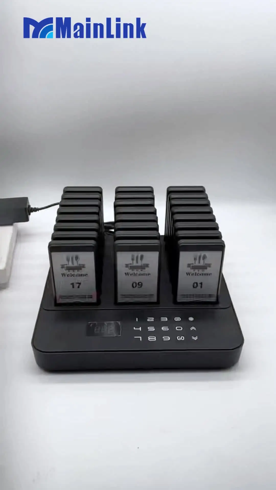 Wireless Guest Pager Customer Pager System with 24 Signal Cards Vibration Mode Mute Button Unique Advertising Surface Wireless Guest Pager Customer Pager System with 24 Signal Cards Vibration Mode Mute Button Unique Advertising Surface