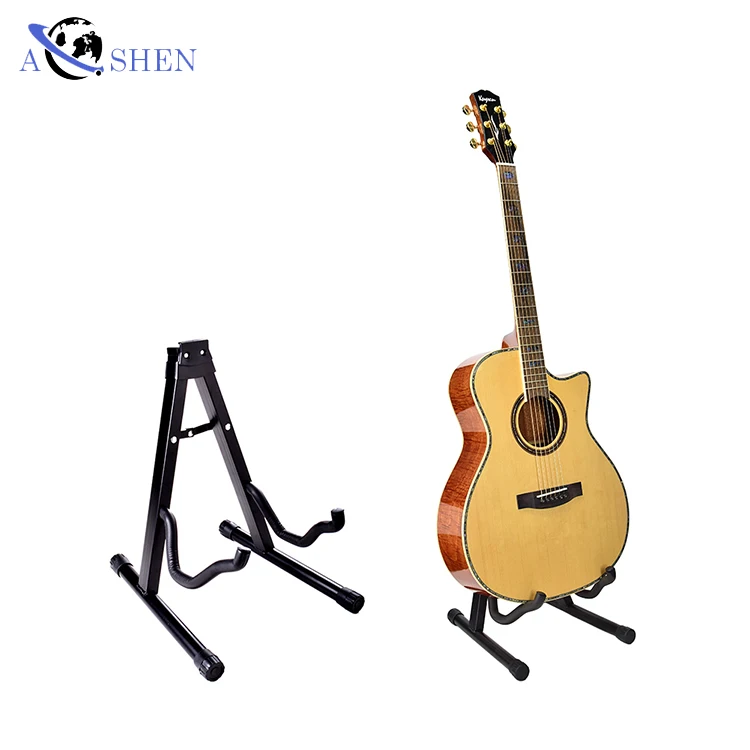 Folding Non-slip A-frame Holder Universal Single Aluminum Floor Stand with Protective Silicone Padding for Acoustic Electric Guitar and Bass Guitar Stand Black 