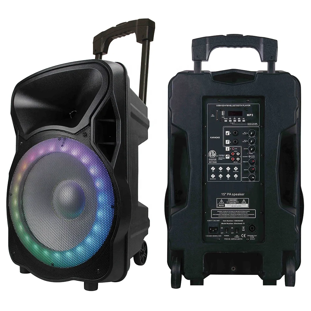 300w 15 Inch Speakers Powered Karaoke Sets Bt Sound System Tws+led