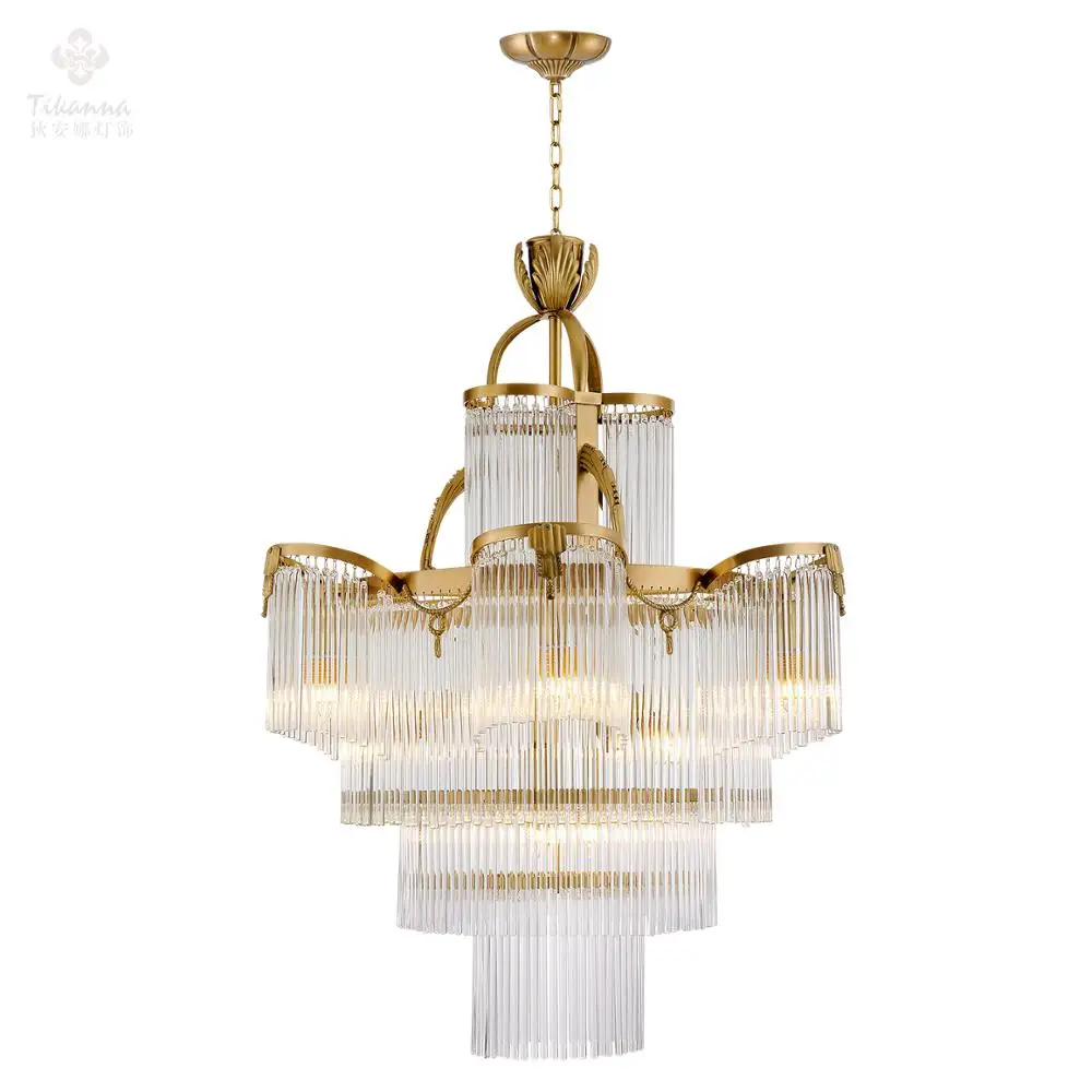Luxury Modern American Style Crystal Glass Raindrop Brass Pendant Lamp Chandelier for Living room
