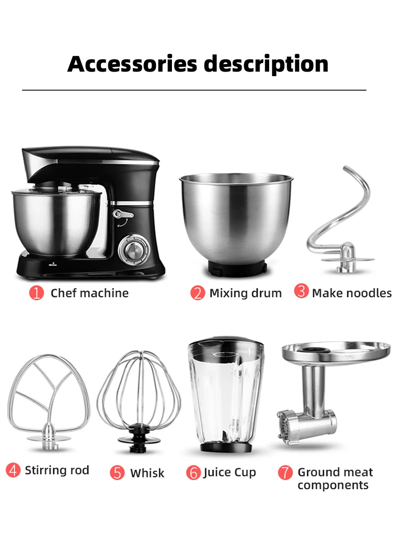 1300w 6.5l Multifunction Food Stand Mixers With Dough Mixer Juicer